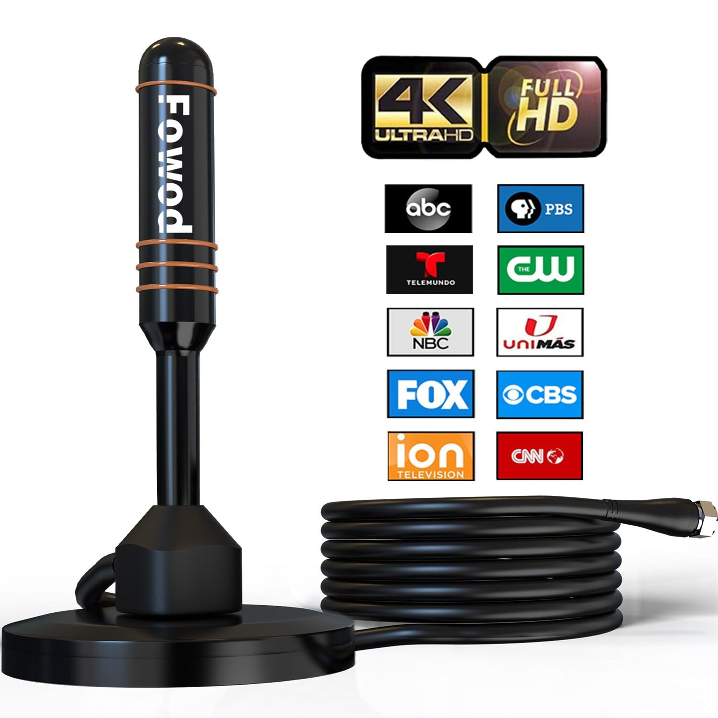 HD Digital TV Antenna Small Indoor Outdoor Antennas Includes Magnetic Base and 360° Reception Support Smart 4K 1080P Fire TV and All Older TV's HDTV Television for Free Local Channels -10ft Coax Cable