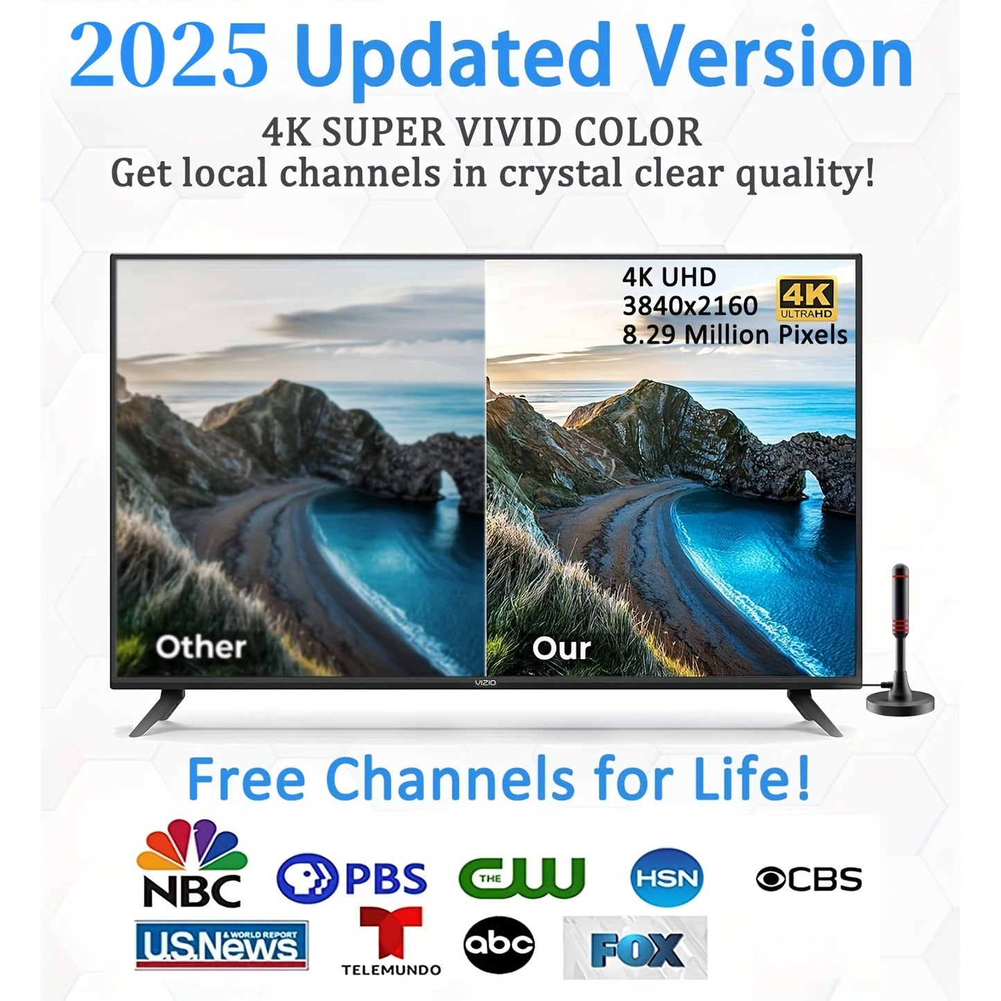 2025 Ultra HD Smart TV Antenna with Magnetic Base - 4K/1080P Digital HDTV| Compatible with Smart TVs | No Monthly Subscription Fees | Design with Magnetic Stand, Antenna For Smart TV