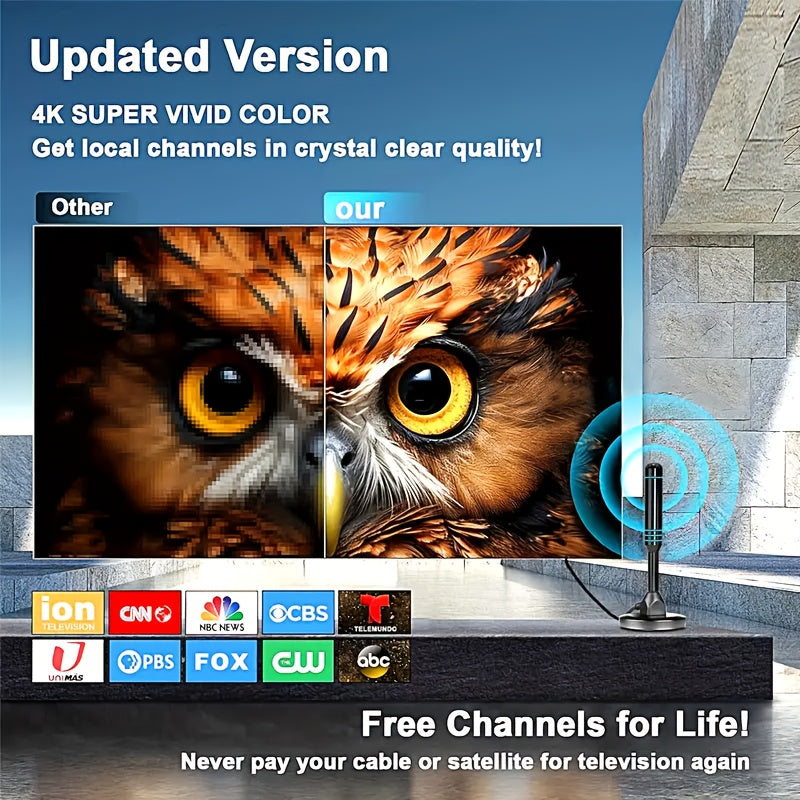 Indoor TV Antenna, Maximum Range -360° Signal Reception, Indoor/outdoor Use Supports 4K Ultra-high Definition And 1080P