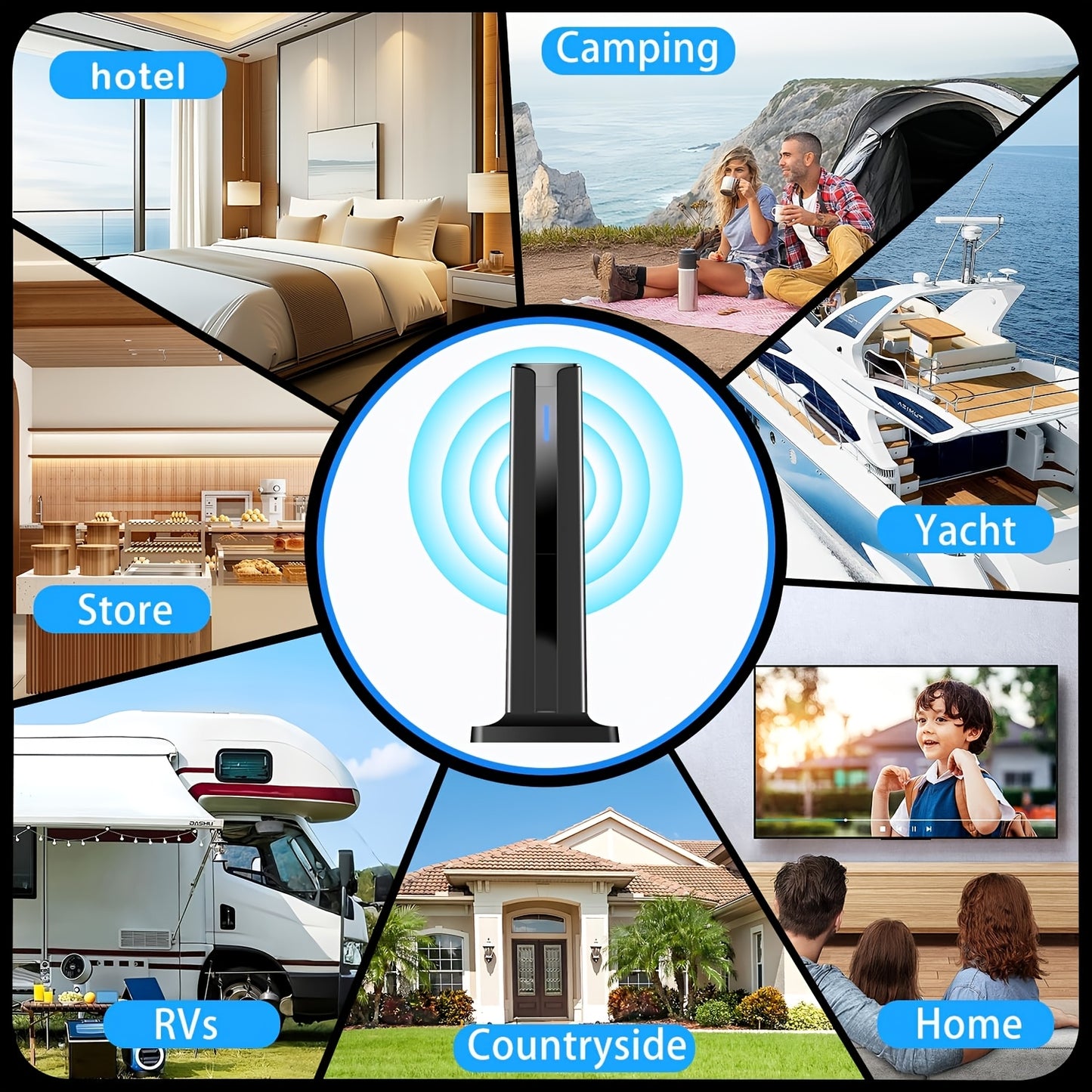 Satellite TV Antenna | Indoor/Outdoor Long Distance HD 1080P 4k Signal Amplifier, 360° Upgrade Signal Stable Reception, All Free Channels