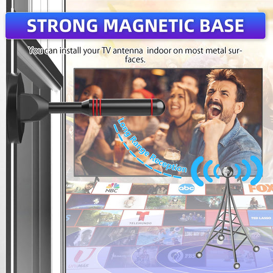 Long Range Smart Digital TV Antenna - HDTV Antenna With Super Strong Magnetic Base,360° Long-Range Reception For Local Channels