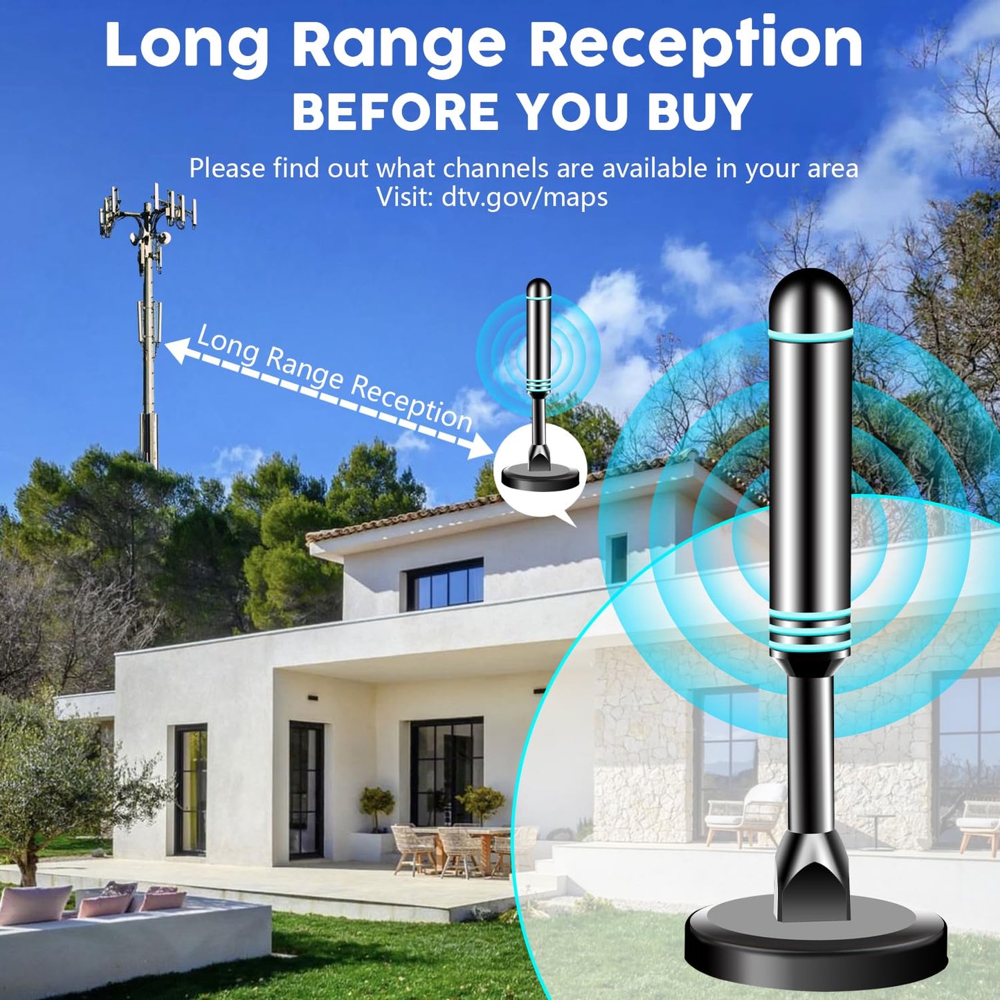 2025 Smart Indoor TV Antenna with Powerful Magnetic Base & 360° Rotation, Long Distance Reception, Easy Cable-Free Installation for Clear Local Channels