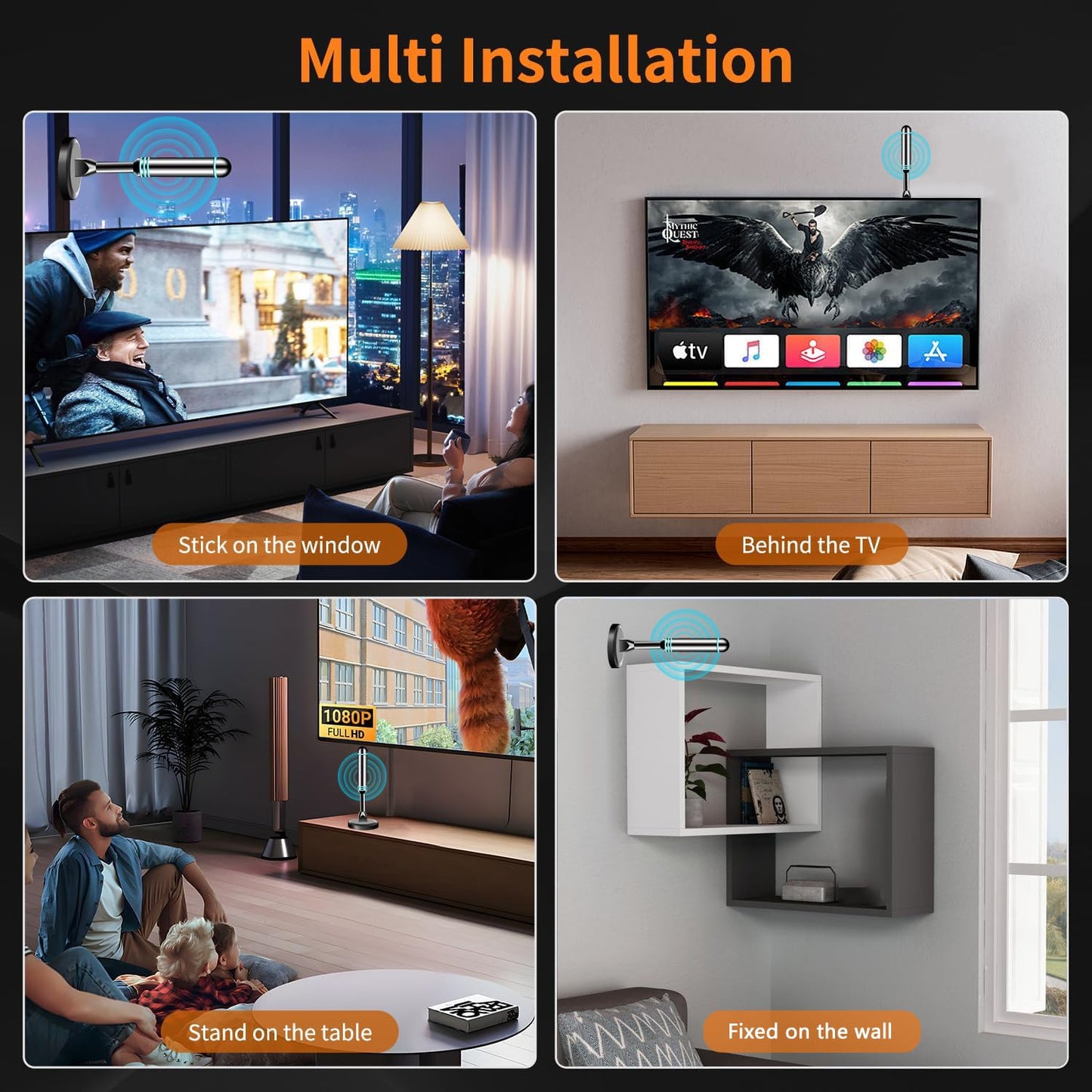 2025 Smart Indoor TV Antenna with Powerful Magnetic Base & 360° Rotation, Long Distance Reception, Easy Cable-Free Installation for Clear Local Channels