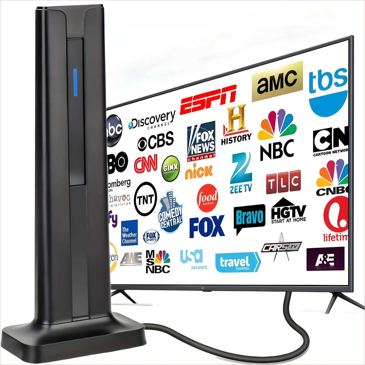 Smart TV Antenna Indoor/Outdoor Long Distance HD 1080P 4K Signal Amplifier, 360° Upgrade Signal Stable Reception Local - All Free Channels