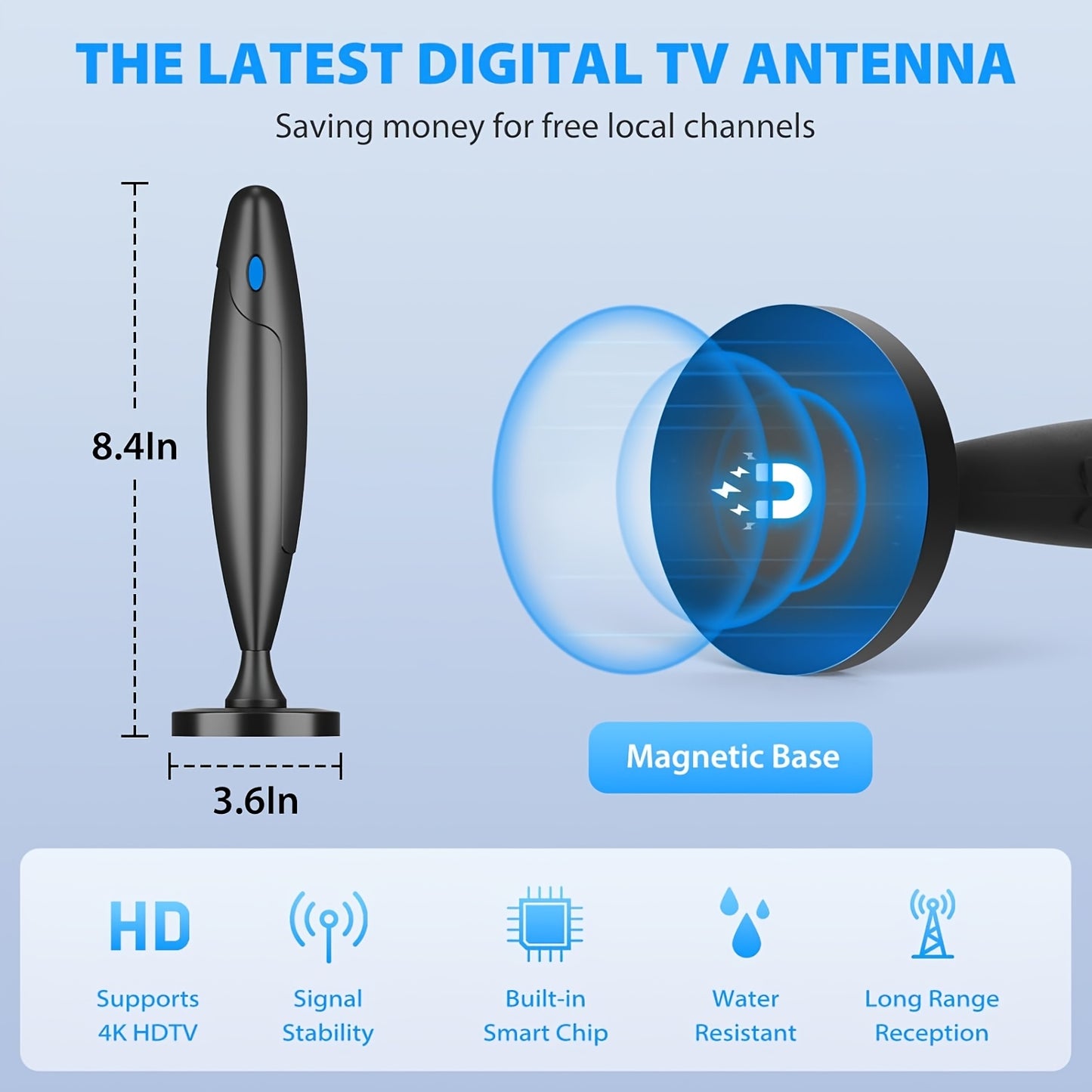 Smart TV Antenna for Local Channels, Indoor HDTV Antenna Long Distance Reception, Easy Installation Digital Antenna Compatible with All Smart/HDTVs & Older TVs, Supports 4K 1080P HD VHF UHF,NO Booster.