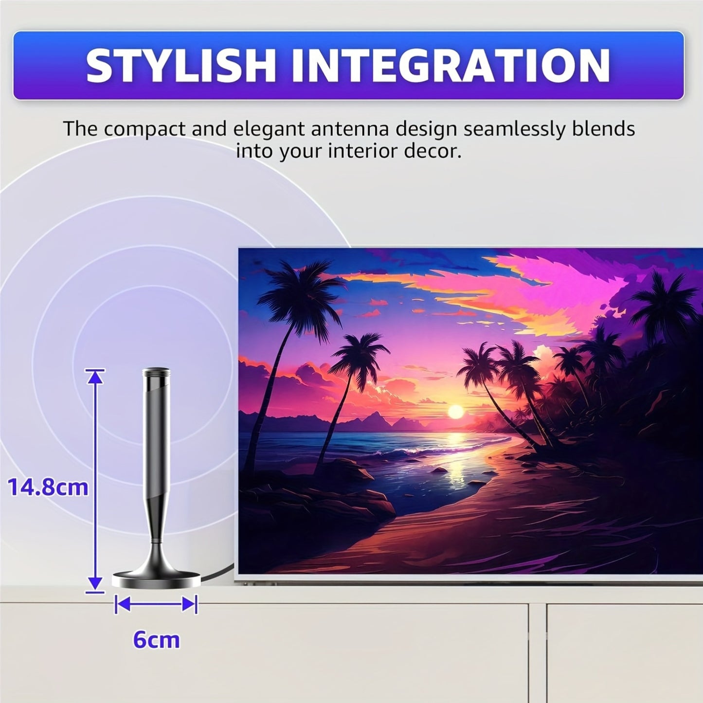 Smart Digital TV Antenna 2025 - HDTV Antenna with Super Strong Magnetic Base,360° Long-Range Reception for Local Channels