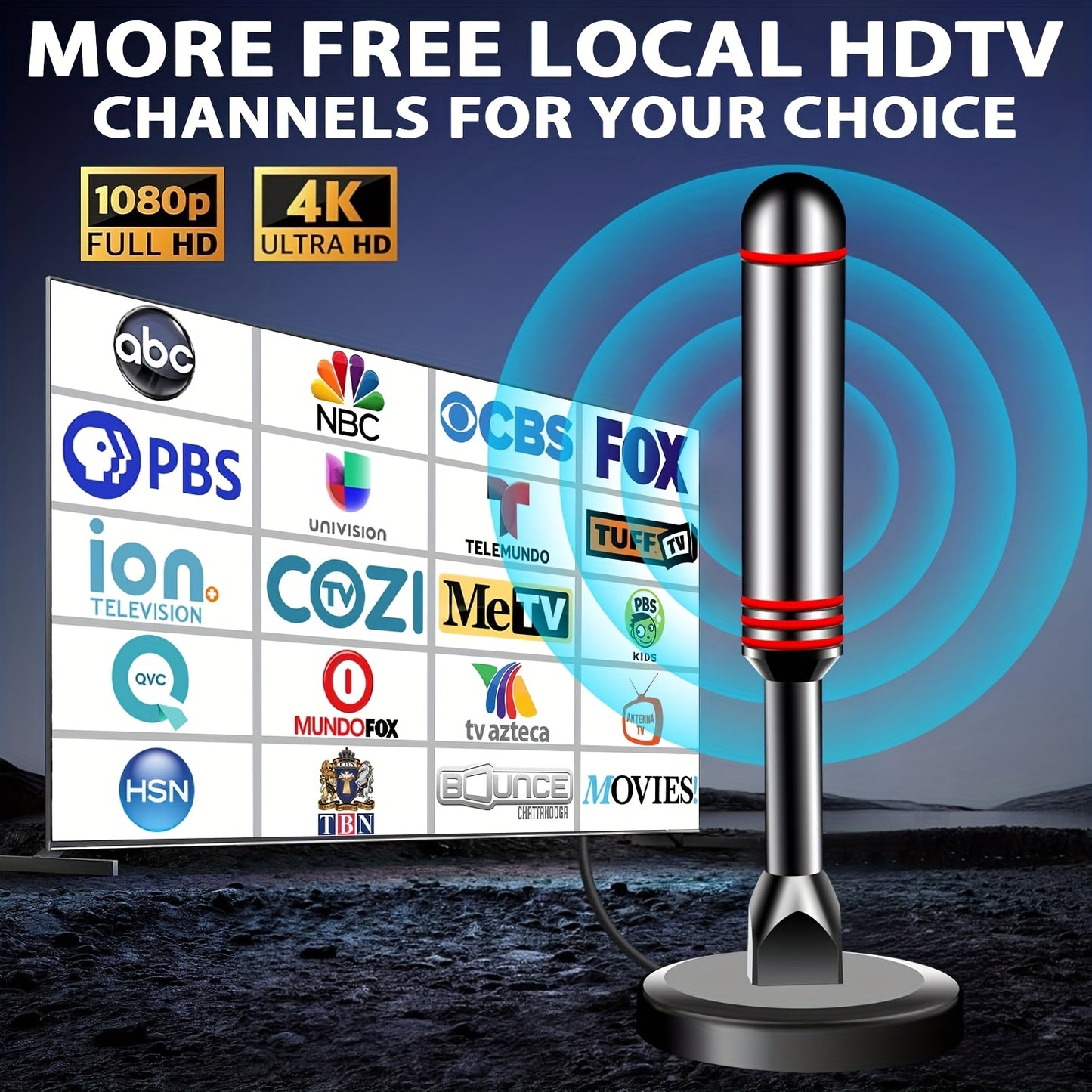 2025 Smart Indoor TV Antenna with Powerful Magnetic Base & 360° Rotation, Long Distance Reception, Easy Cable-Free Installation for Clear Local Channels