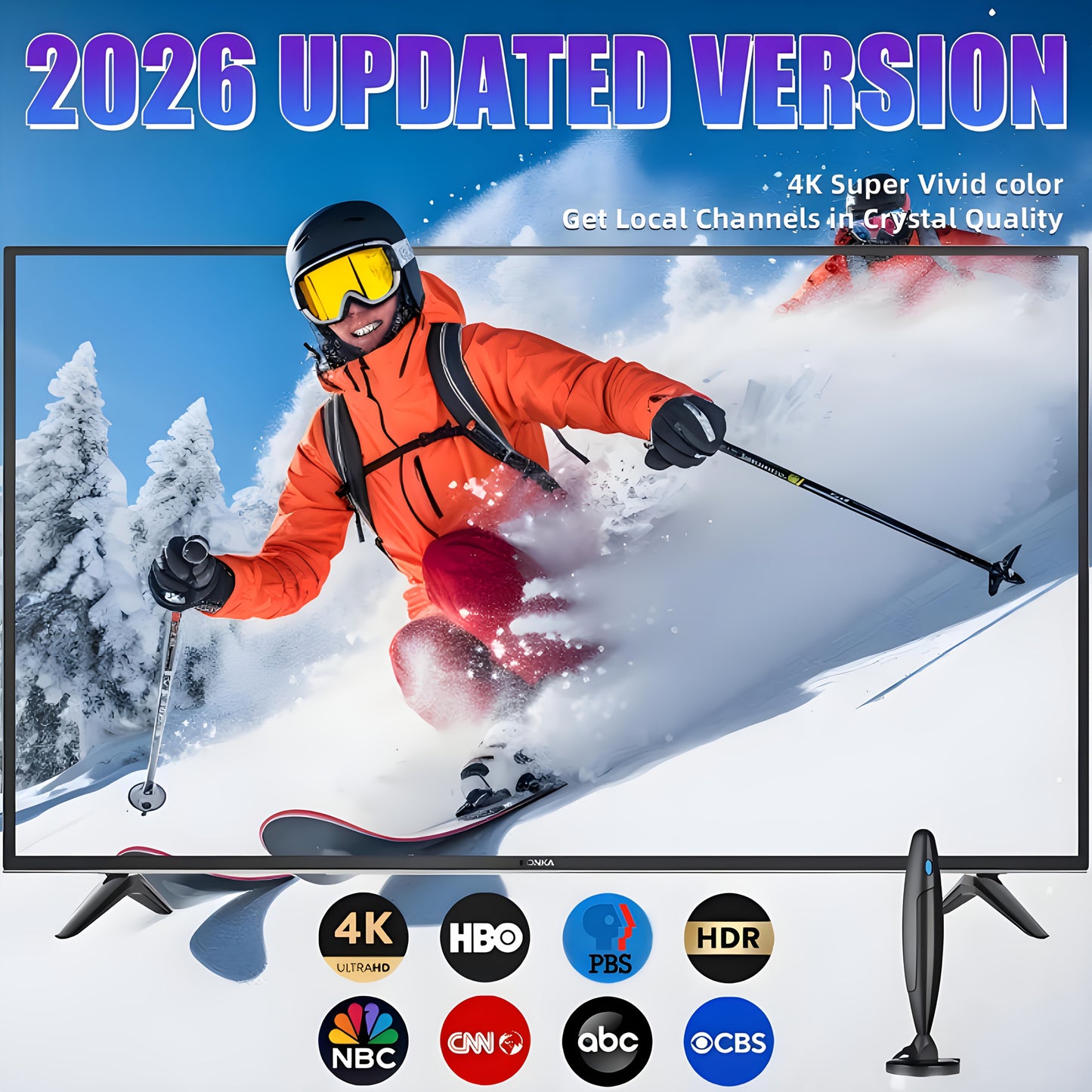 Smart TV Antenna for Local Channels, Indoor HDTV Antenna Long Distance Reception, Easy Installation Digital Antenna Compatible with All Smart/HDTVs & Older TVs, Supports 4K 1080P HD VHF UHF