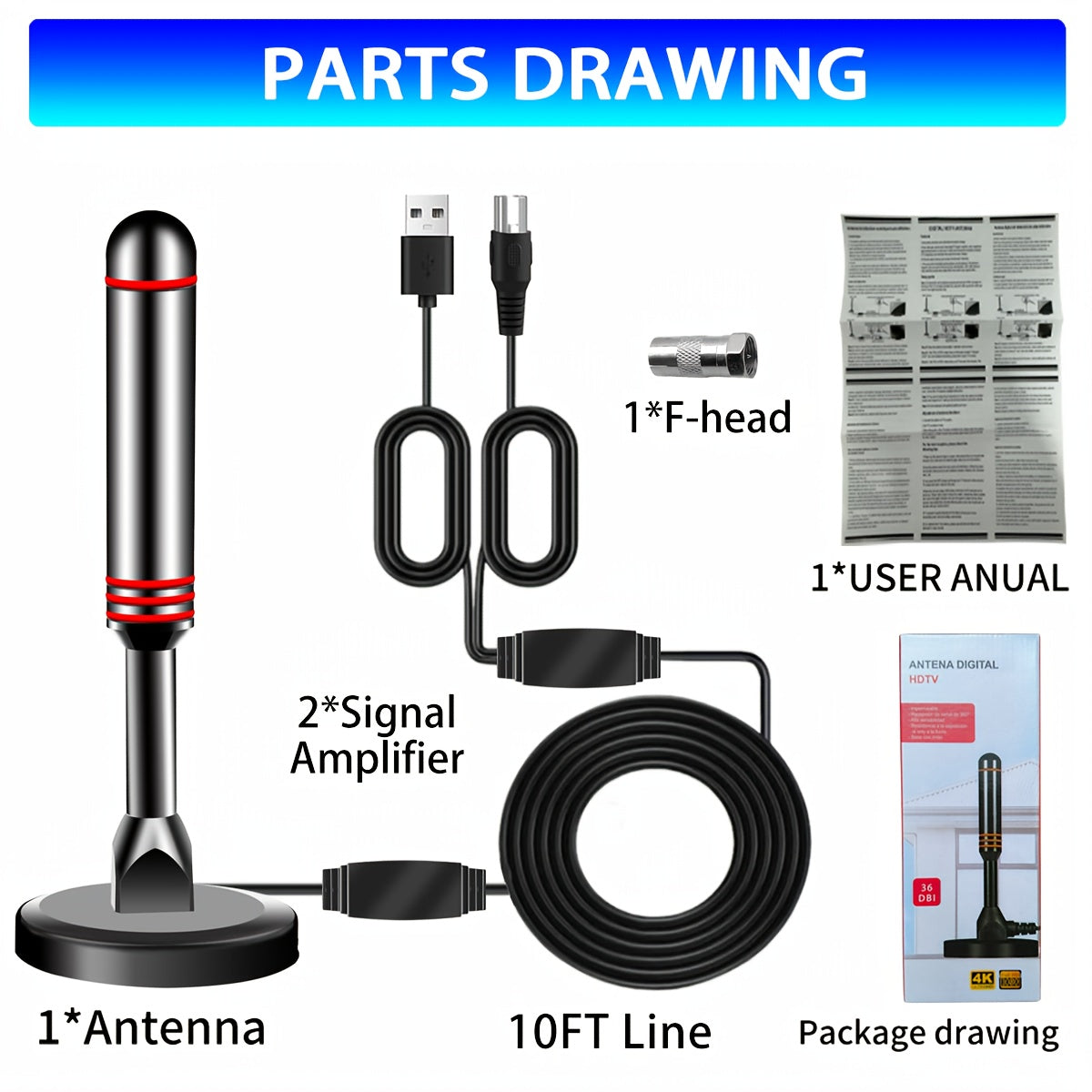 2025 Smart Indoor TV Antenna with Powerful Magnetic Base & 360° Rotation, Long Distance Reception, Easy Cable-Free Installation for Clear Local Channels
