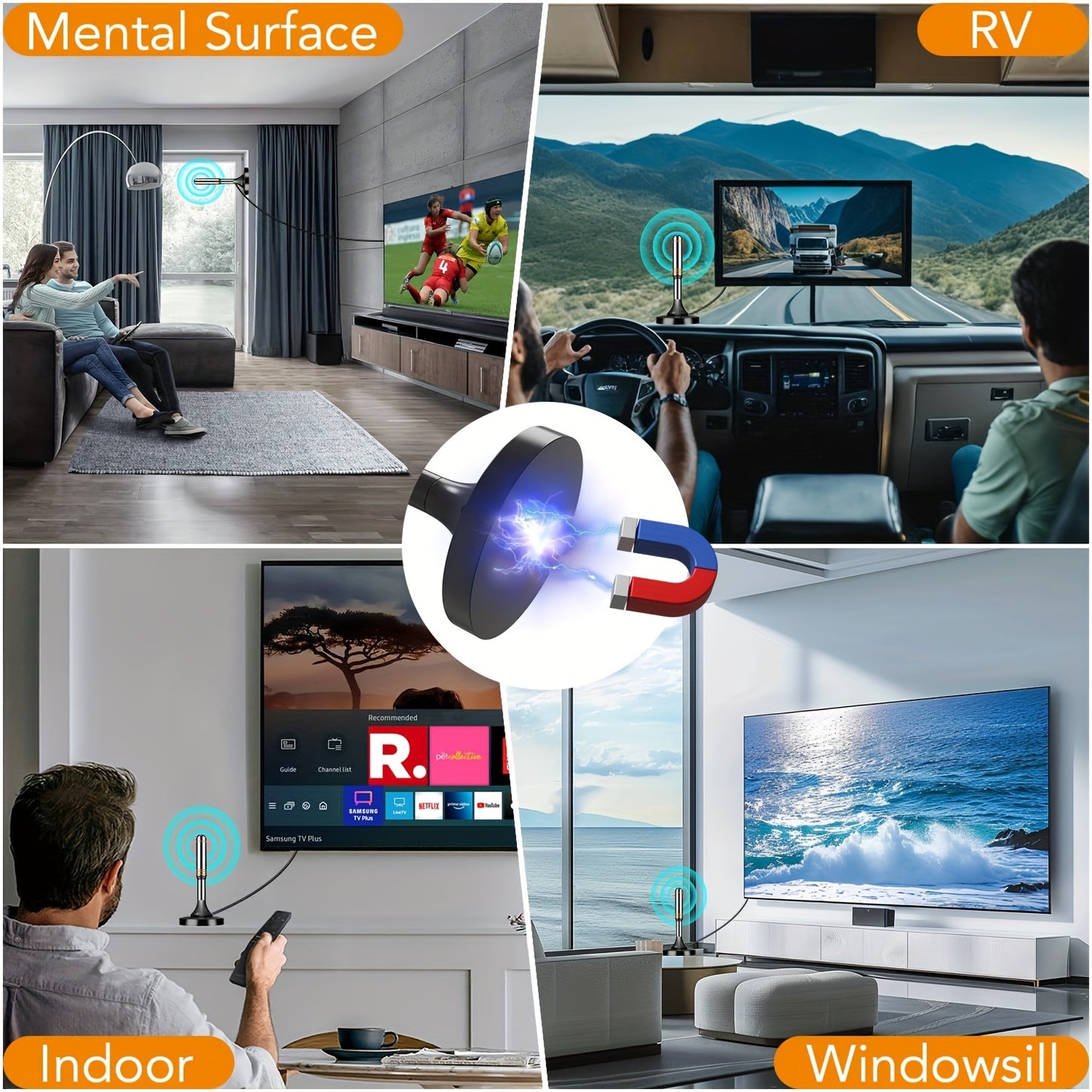 2025 Smart Indoor TV Antenna with Powerful Magnetic Base & 360° Rotation, Long Distance Reception, Easy Cable-Free Installation for Clear Local Channels
