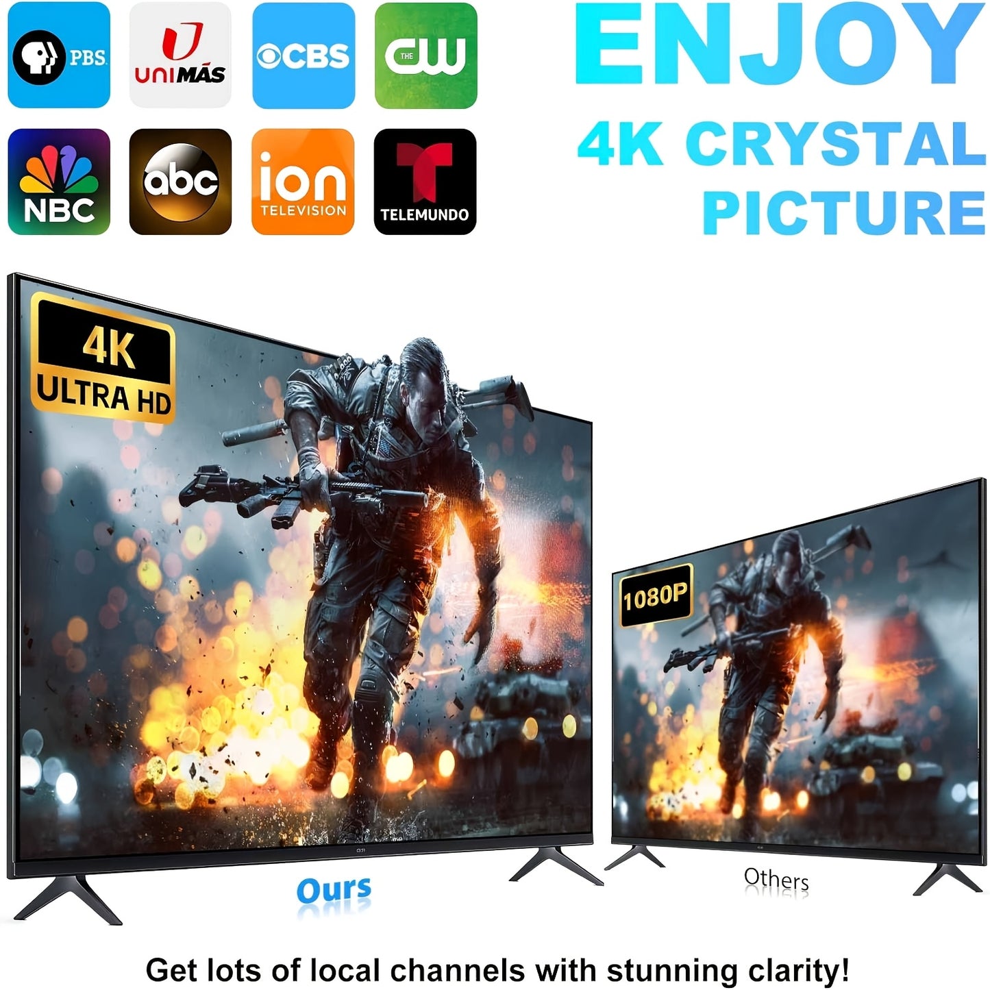 Smart TV Antenna for Local Channels, Indoor HDTV Antenna Long Distance Reception, Easy Installation Digital Antenna Compatible with All Smart/HDTVs & Older TVs, Supports 4K 1080P HD VHF UHF,NO Booster.