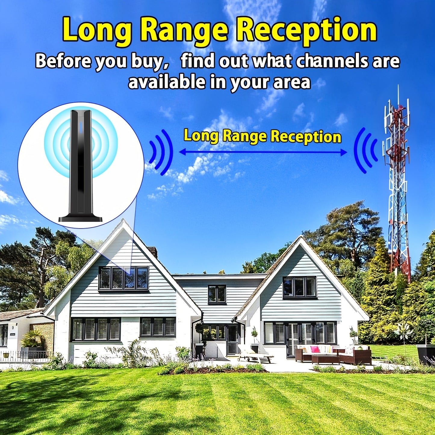 Satellite TV Antenna | Indoor/Outdoor Long Distance HD 1080P 4k Signal Amplifier, 360° Upgrade Signal Stable Reception, All Free Channels