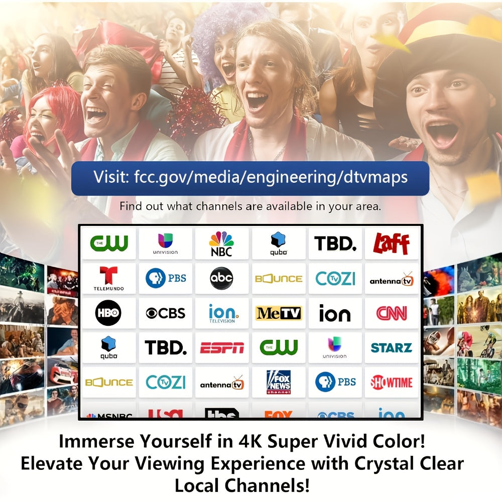 Smart TV Antenna for Local Channels, Indoor HDTV Antenna Long Distance Reception, Easy Installation Digital Antenna Compatible with All Smart/HDTVs & Older TVs, Supports 4K 1080P HD VHF UHF