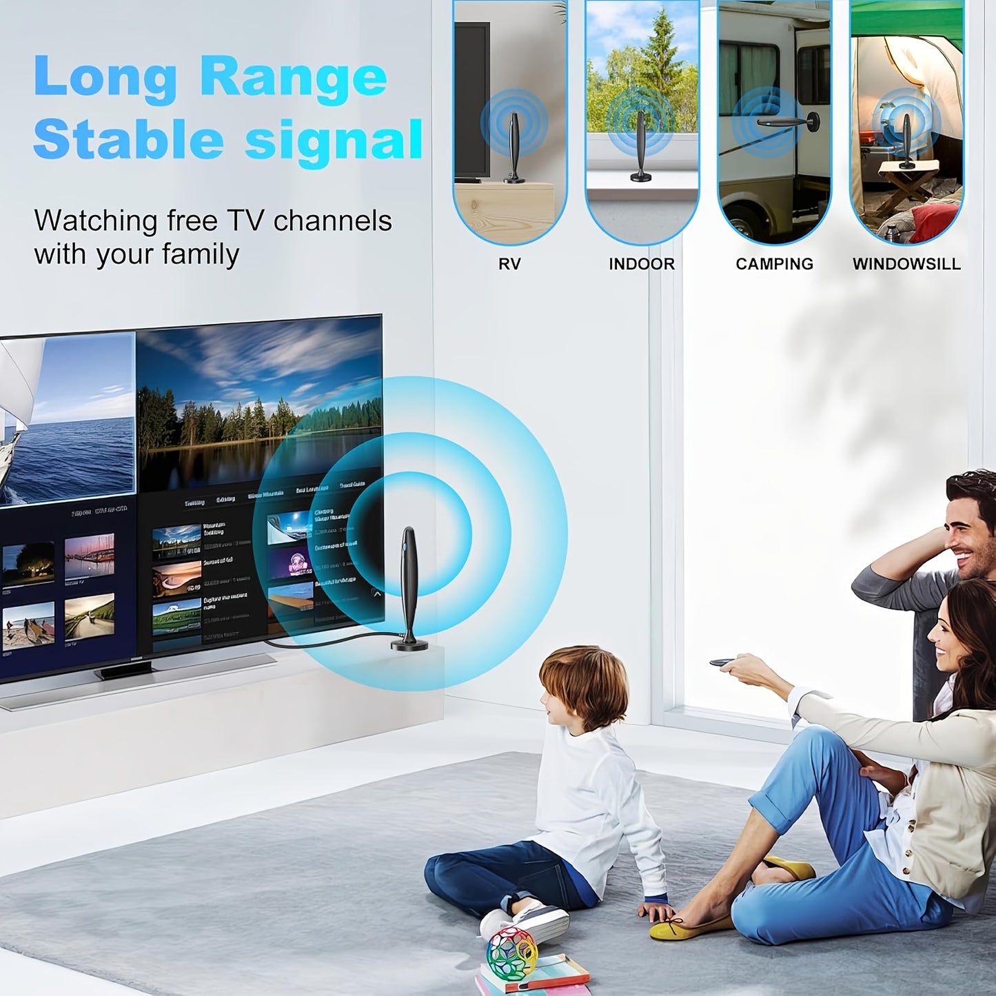 Smart TV Antenna for Local Channels, Indoor HDTV Antenna Long Distance Reception, Easy Installation Digital Antenna Compatible with All Smart/HDTVs & Older TVs, Supports 4K 1080P HD VHF UHF