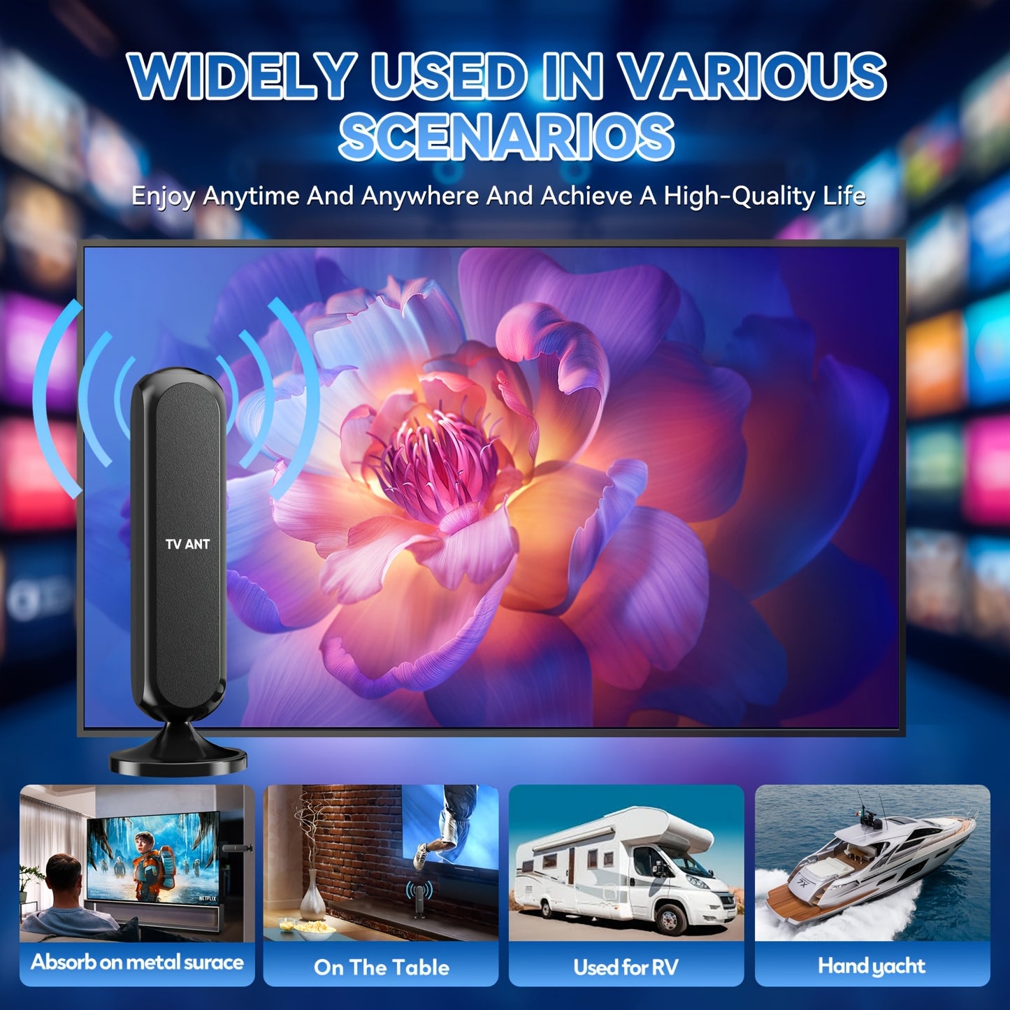 Smart TV Antenna Indoor/Outdoor Long Distance HD 1080P 4K Signal Amplifier, 360° Upgrade Signal Stable Reception Local - All Free Channels