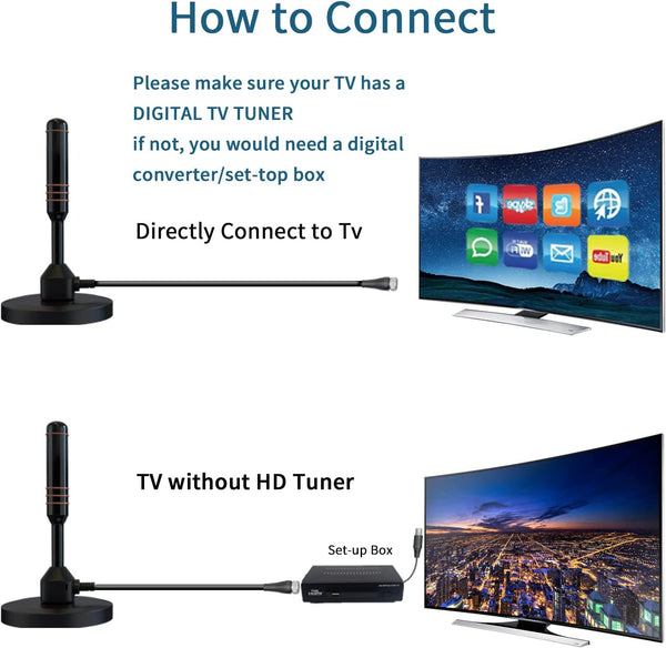 HD Digital TV Antenna Small Indoor Outdoor Antennas Includes Magnetic Base and 360° Reception Support Smart 4K 1080P Fire TV and All Older TV's HDTV Television for Free Local Channels -10ft Coax Cable